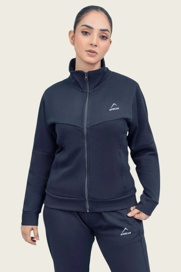 APOLLO Full Zip Sweatshirt Womens - Cotton Knitted 2512 102 102414 Black