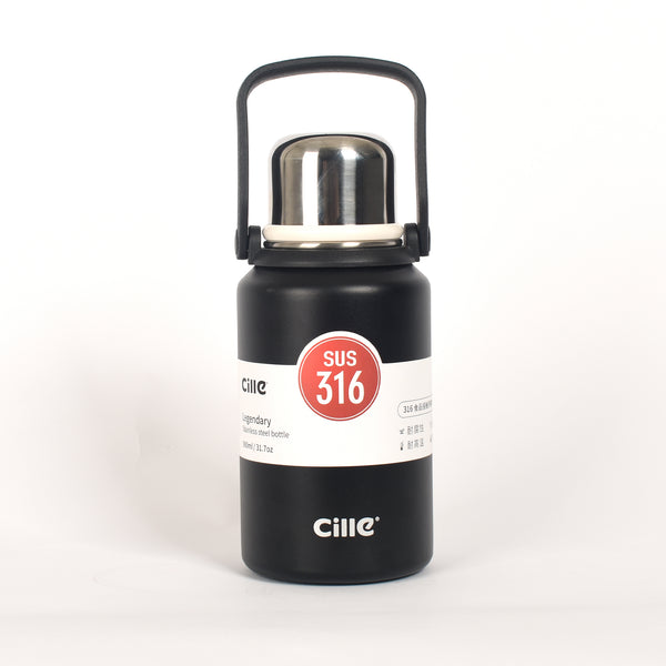 CILLE Vaccum Steel Water Bottle - XB-22132 Hot & Cold 900ml Black