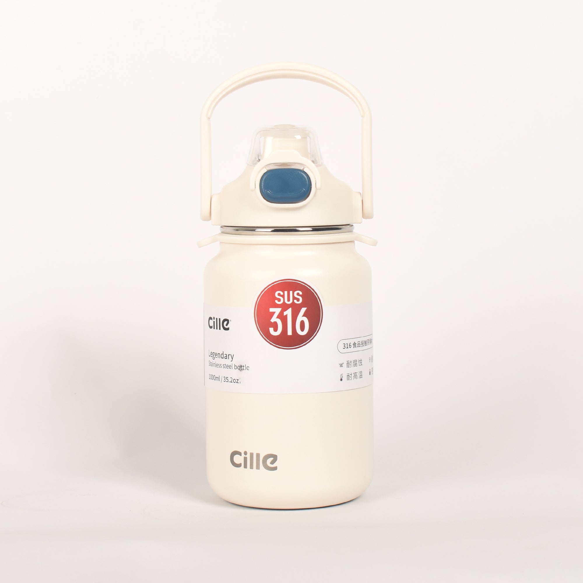 CILLE Vaccum Steel Water Bottle XB-22137 Hot Cold 1000ml White