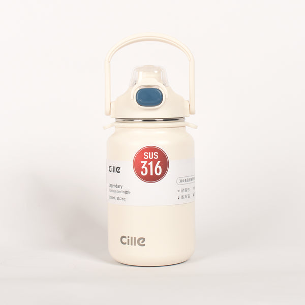 CILLE Vaccum Steel Water Bottle - XB-22137 Hot & Cold 1000ml White