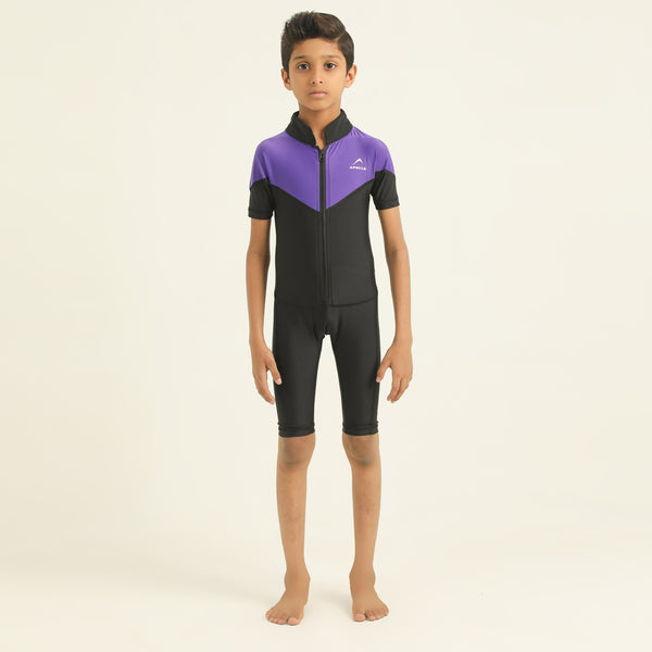 APOLLO Swimsuit Boys - Lycra Short Sleeve Skinfit 2553 651 150660 Black/Purple