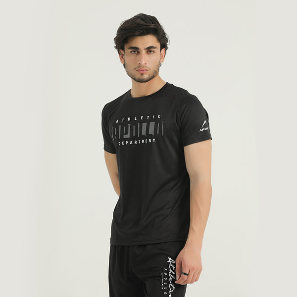 APOLLO Gym T-Shirt Mens -  Interlock Polyester - Black 2411 100 020407