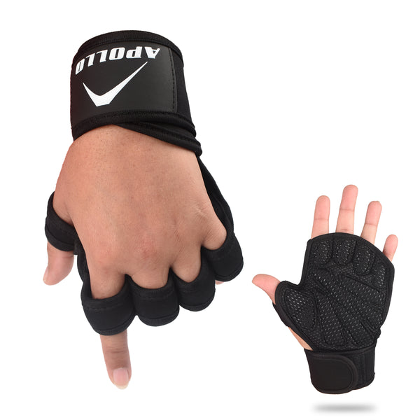 APOLLO Weight Lifting Training Fingerless Gym Gloves Black-Fawg10