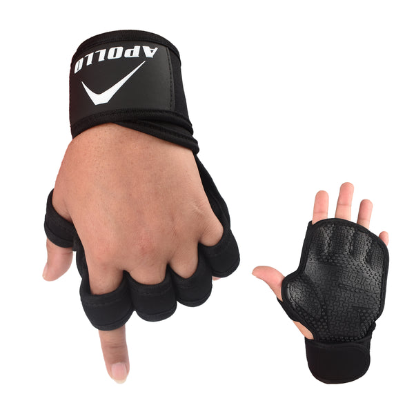 APOLLO Weight Lifting Training Fingerless Gym Gloves Black - Fawg15