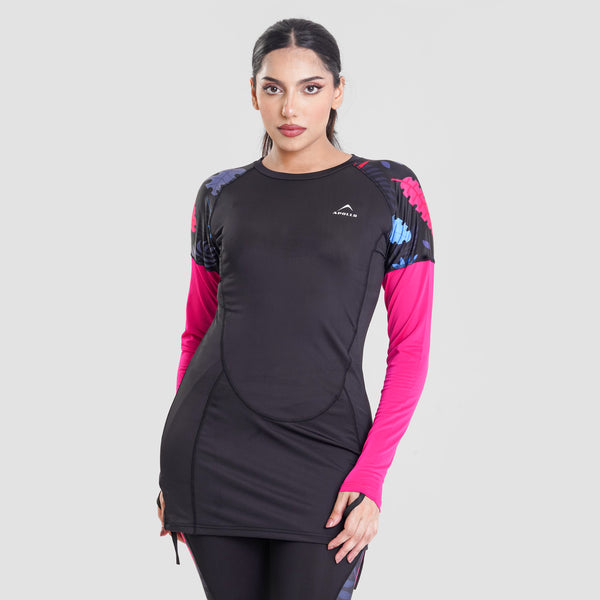 Apollo Women Swimming Shirt Long Full Sleeve 31SW45 Black Pink