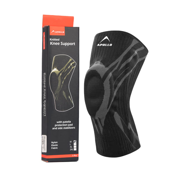 Apollo  Knee Support - Elastic Knee Brace with Silicon Ring- 1Pcs Black/Grey 2456 327 541025 -Suitable For Sports Training
