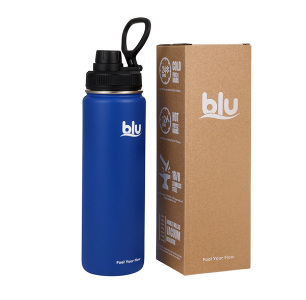 BLU Vaccum Steel Water Bottle - Hot & Cold Thermos - Screw Lid 710ml Blue