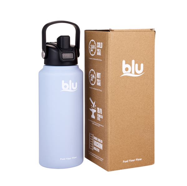 BLU Vaccum Steel Water Bottle - Hot & Cold Thermos - Chug Lid 940ml Blue