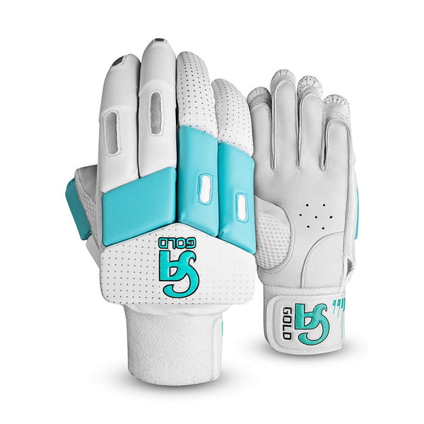 CA Cricket Batting Gloves - Gold 8000 For Adults - Right Handed White/Cyan