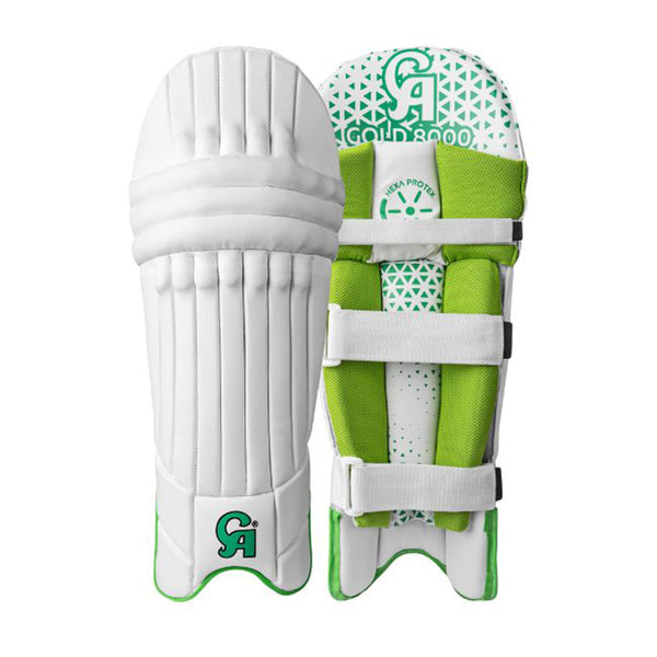 CA Cricket Batting Pad - GOLD 8000 Right Handed White/Green