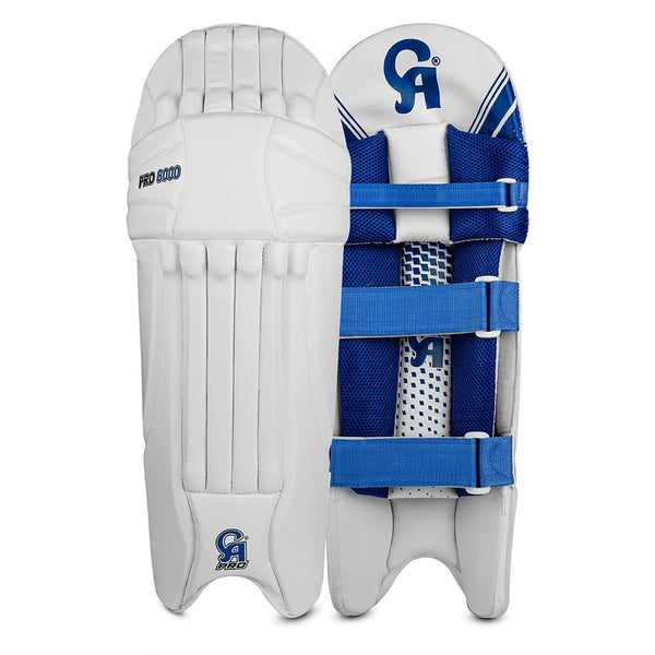 CA Cricket Batting Pads - Pro 8000 For Adults - White/Blue