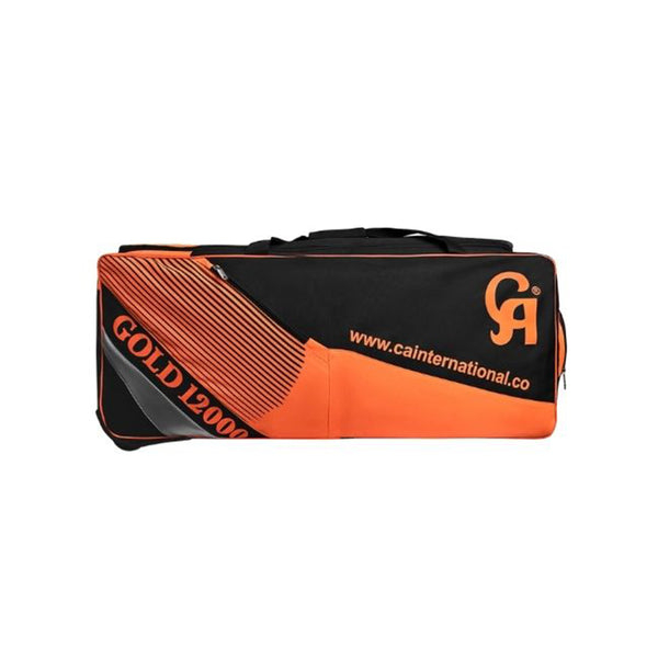 CA Cricket Kit Bag - Gold 12000 - With Wheels Black/Orange