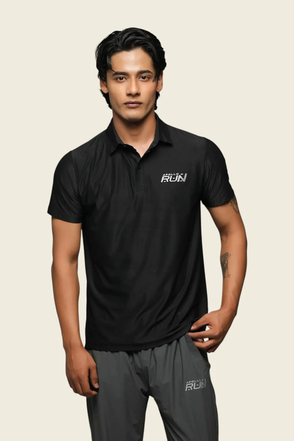 APOLLO 2511 103 031003 Nylon Pique Polo Shirt Men's - Black