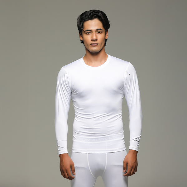 APOLLO Compression Shirt Mens - Dryfit Lycra Base Layer Full Sleeve 2511 103 132203 White