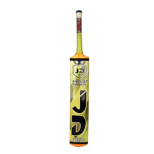 JD Cricket Tapeball Bat -  Millat Sports Srilankan Coconut Wood - Orange/Yellow