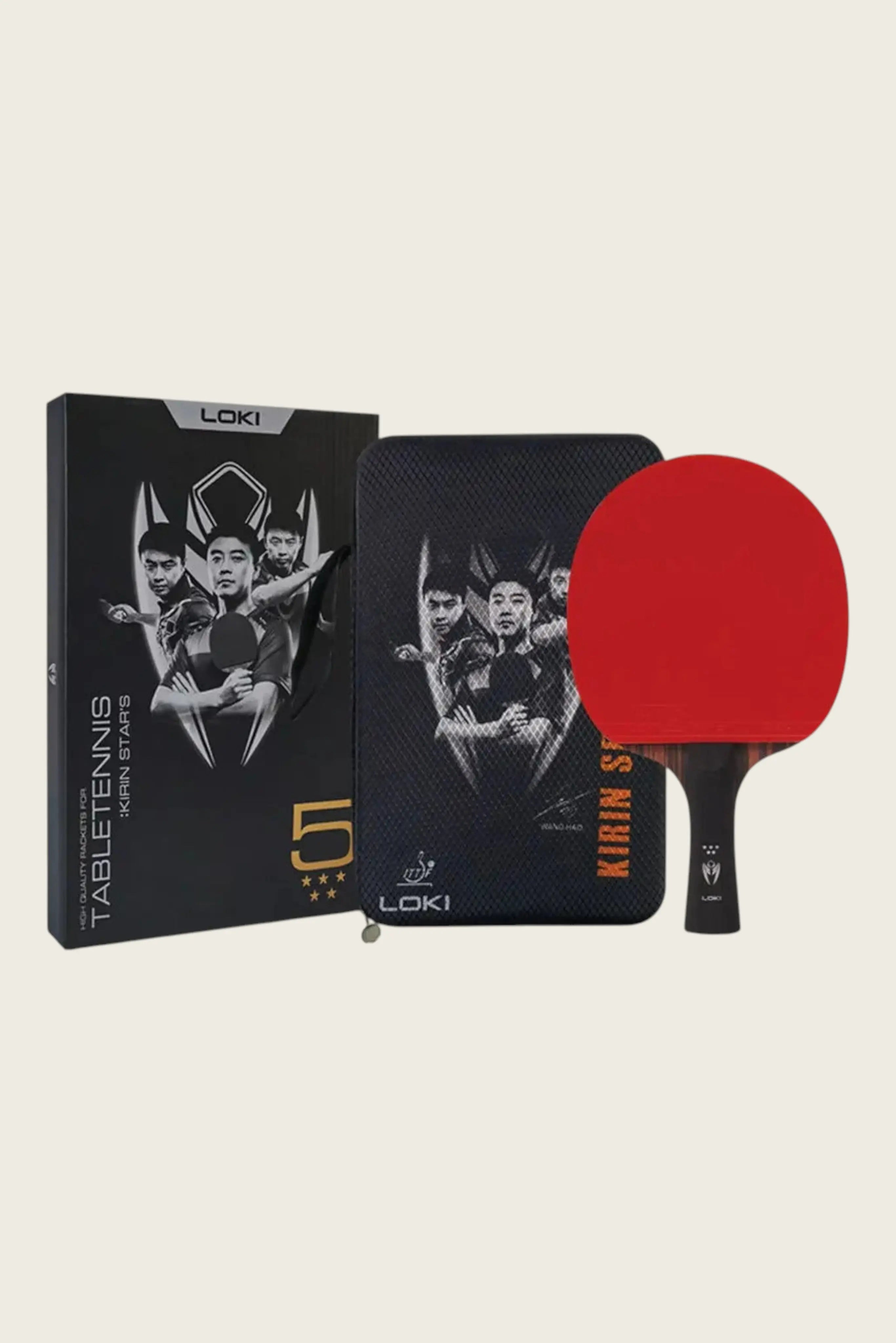 Loki Table Tennis Racket - Kirin 5-Star With Bag - Red/Black