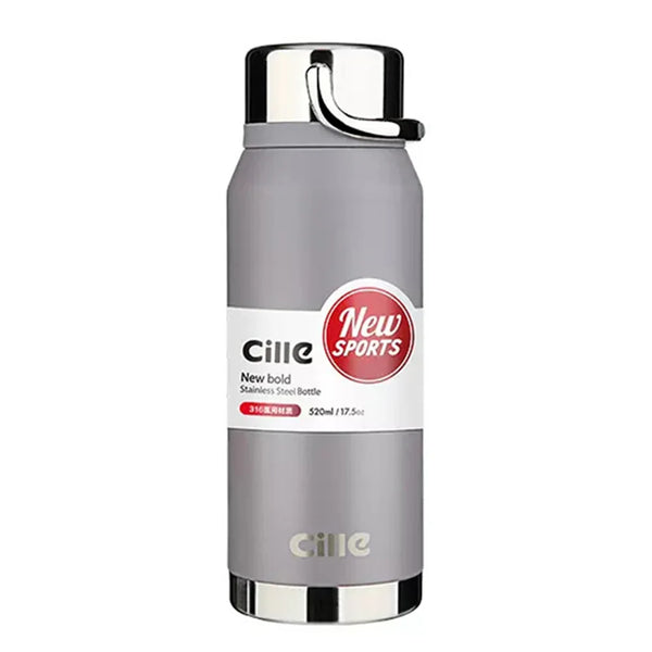 Cille Insulated Vaccum Hot &amp; Cold Water Bottle Stainless 520ml - XB19122 Grey