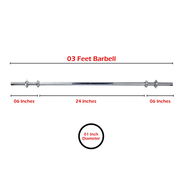 Apollo Weight Lifting Barbell Standard 1 Inch Dia 3 Feet
