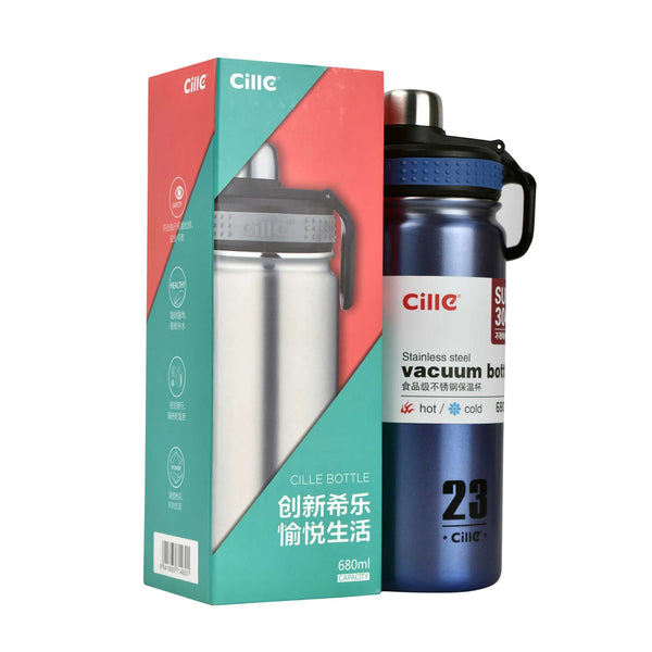 Cille Steel Bottle Hot&amp;cold Thermos Vacuum Flask Bottle 680ml Xb-1877- Blue