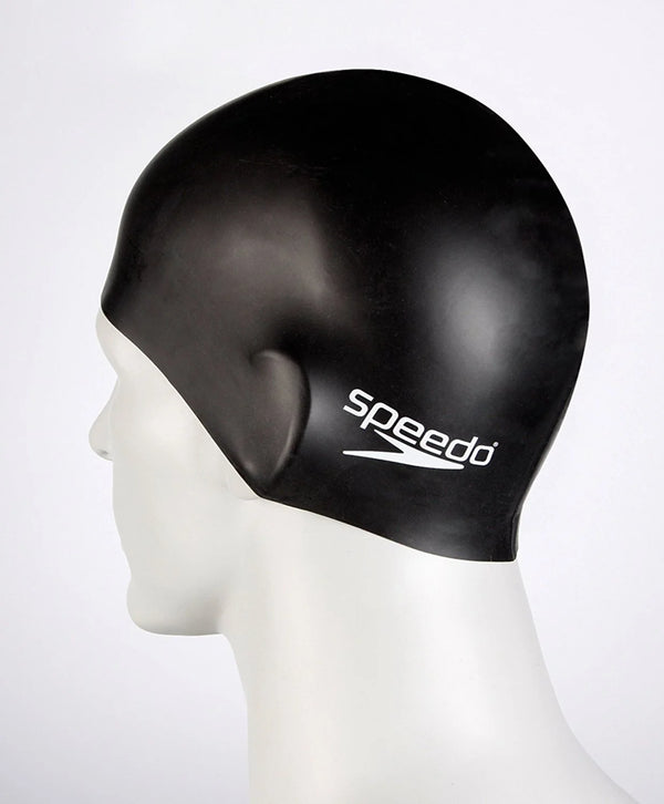 Speedo Swimming Cap Silicone Cap Plain Flat Swim Cap Adults - Black